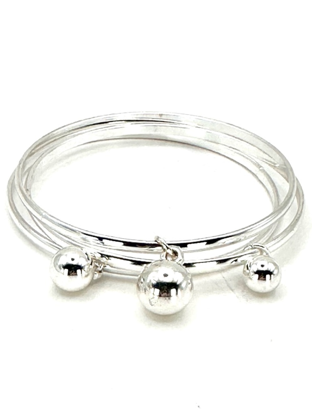 Silver Tone Ball Bangle Stacking Bracelets Set Of 3